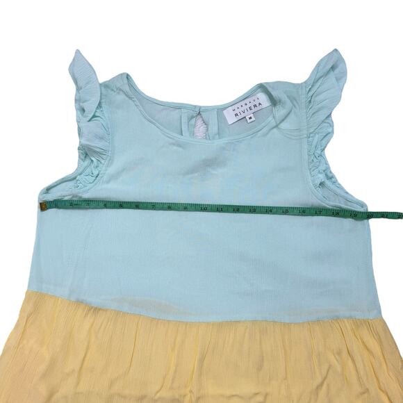 MARGAUX RIVIERA Sherbet Stripe Crinkle Viscose Midi Dress Medium Blue Yellow Pin - Picture 9 of 10